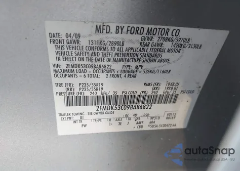 2009 Ford Flex Limited z USA, uszkodzony, nr VIN 2FMDK53C09BA86822